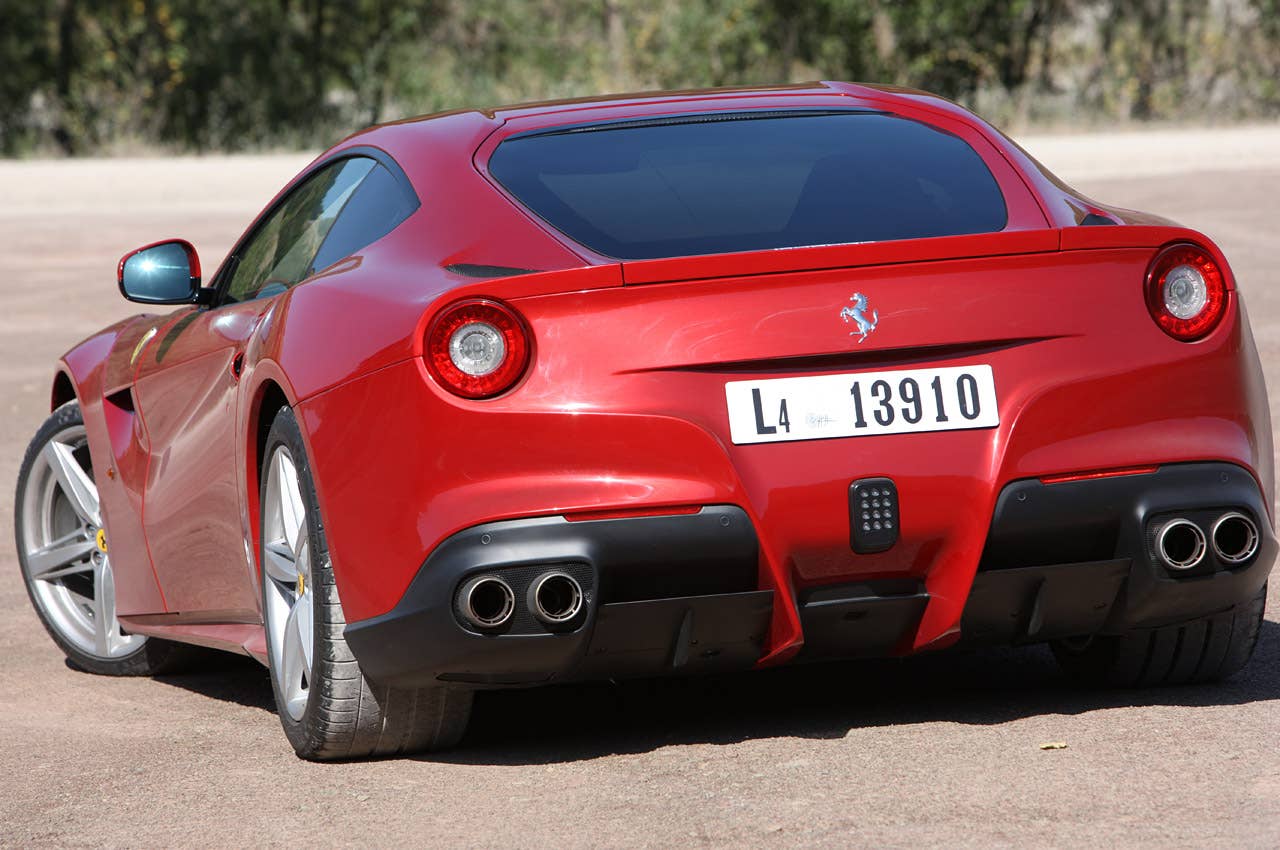 2013 Ferrari F12 Berlinetta rear 3/4 view