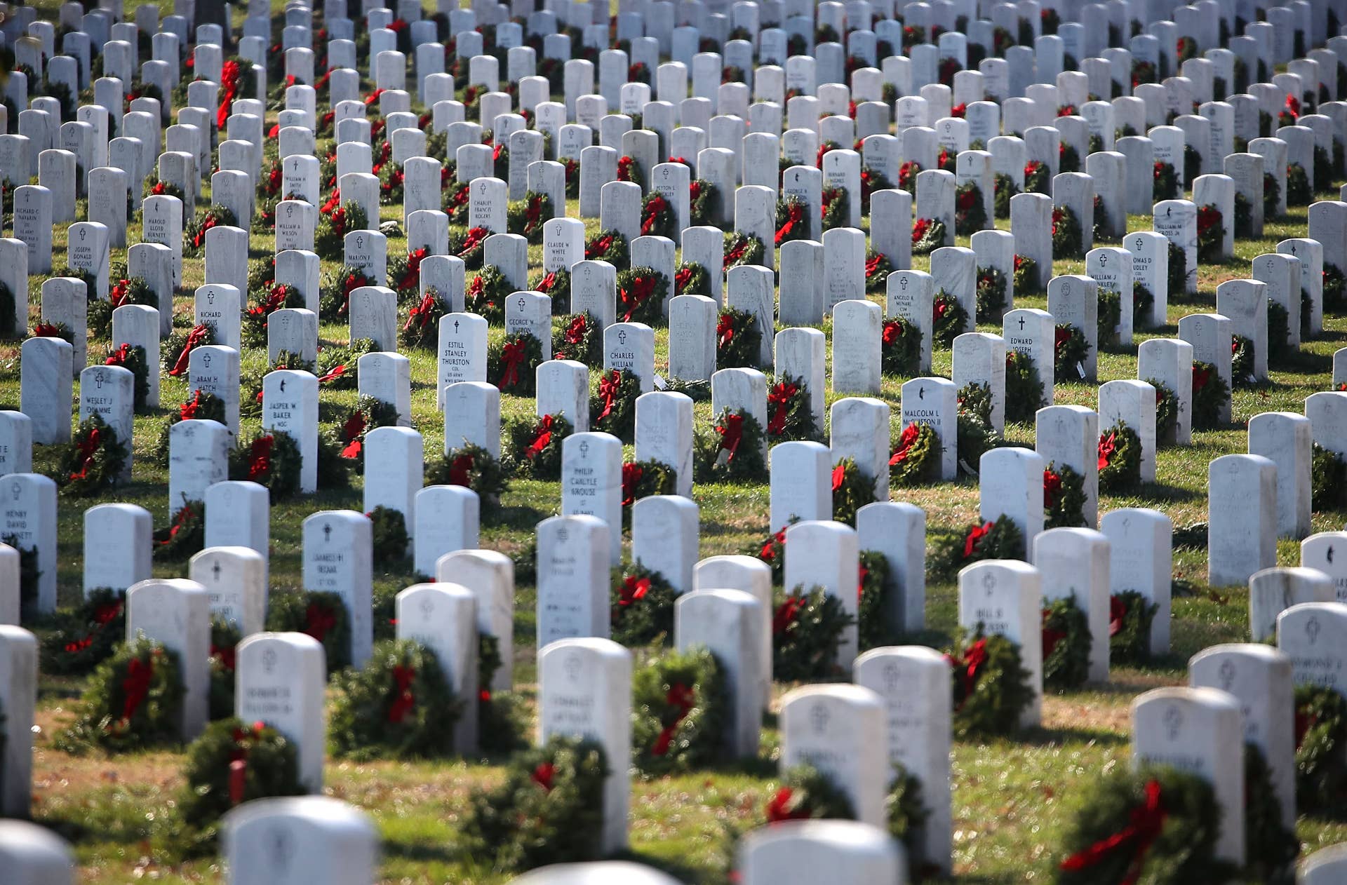 ARLINGTON, VA - DECEMBER 19: Gravesites are decorated by friends and family for the holiday season at Section 60 at Arlington Cemetery, December 19, 2016 in Arlington, Virginia. Section 60 is the area of the park where military personnel who were killed in the Global War on Terror are buried. (Photo by Mark Wilson/Getty Images)