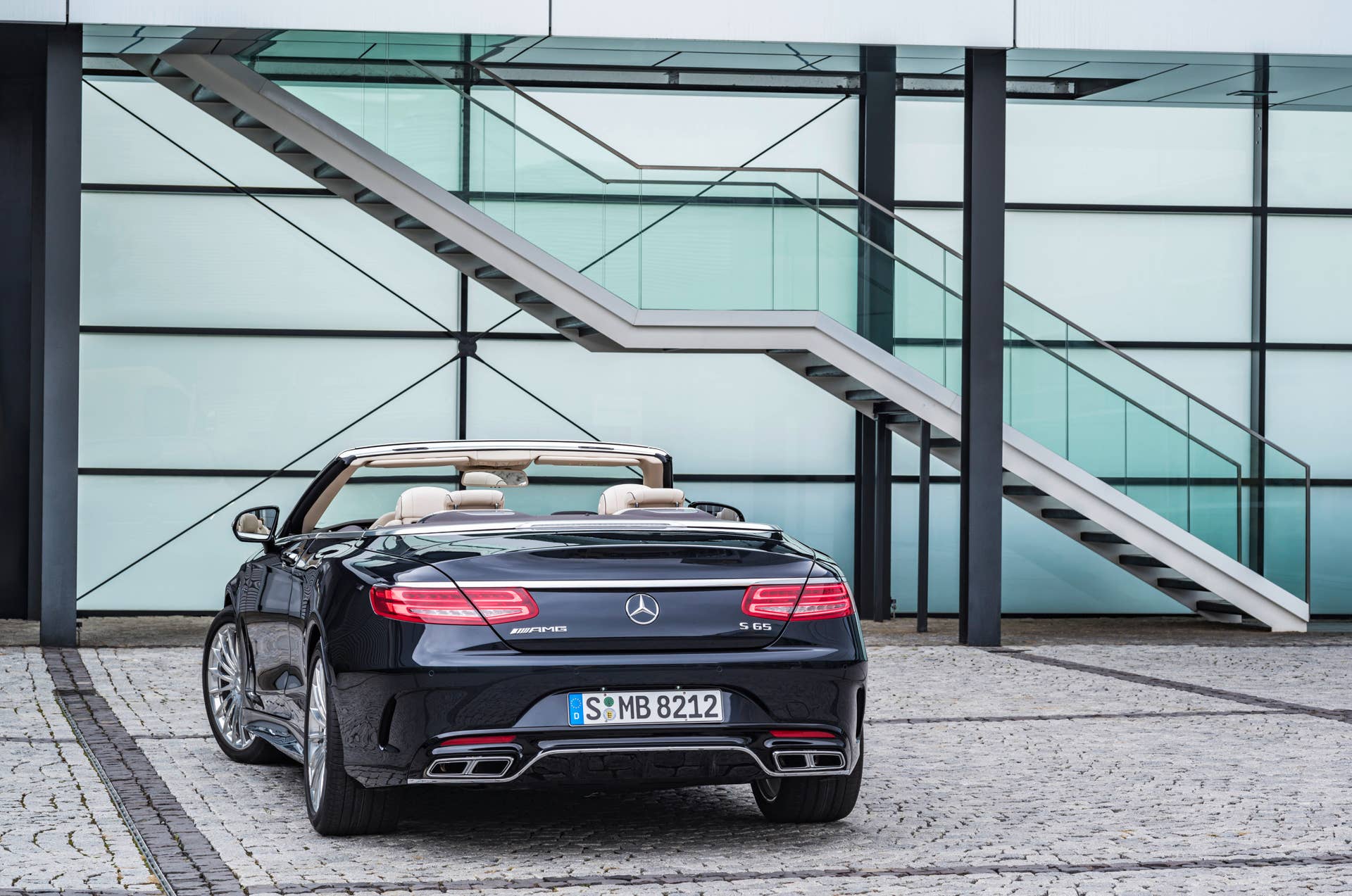 Mercedes-AMG S65 Cabriolet roof down rear 3/4