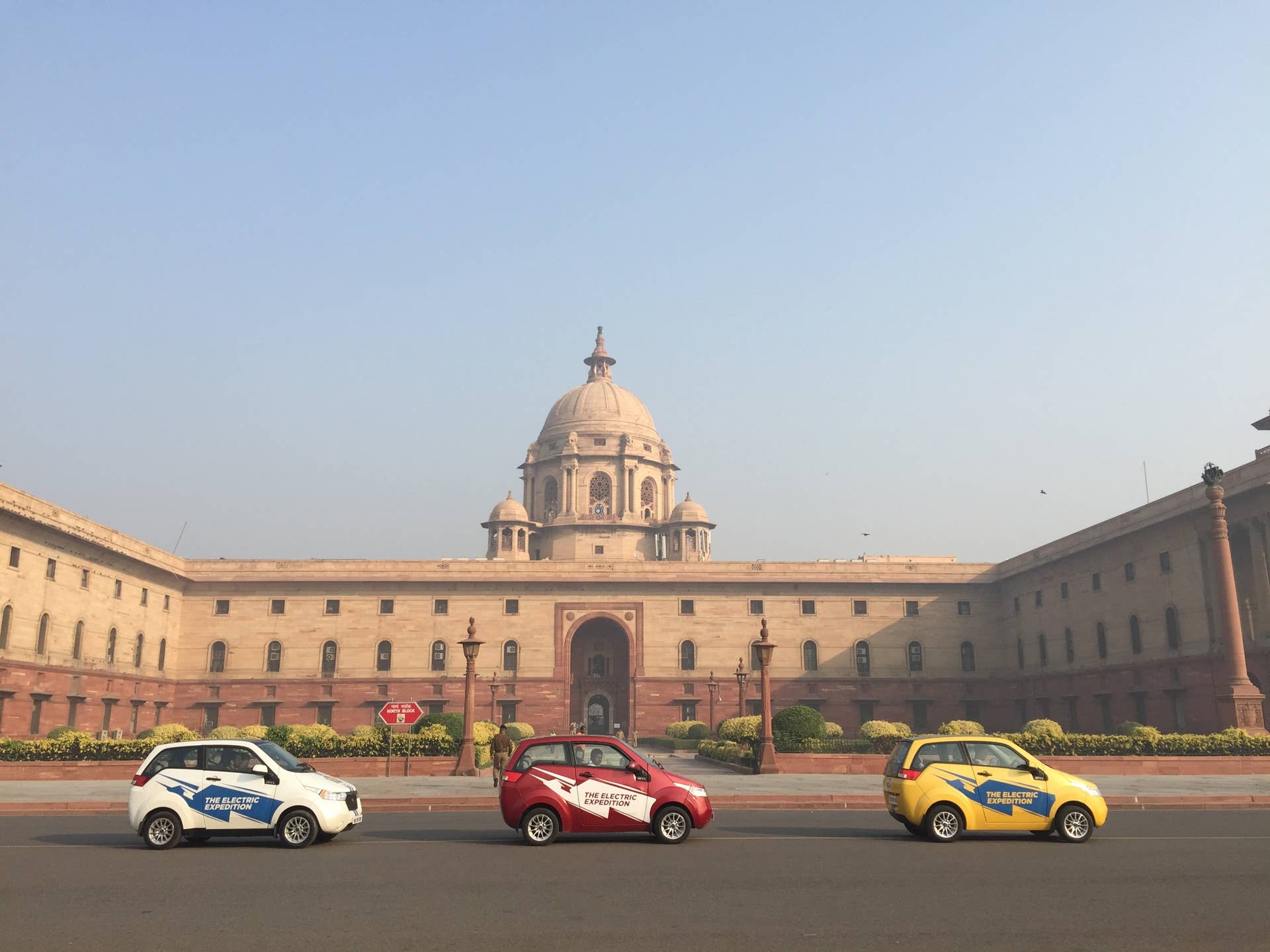 Three REVA EVs during the Mahindra Electric Expedition in India.