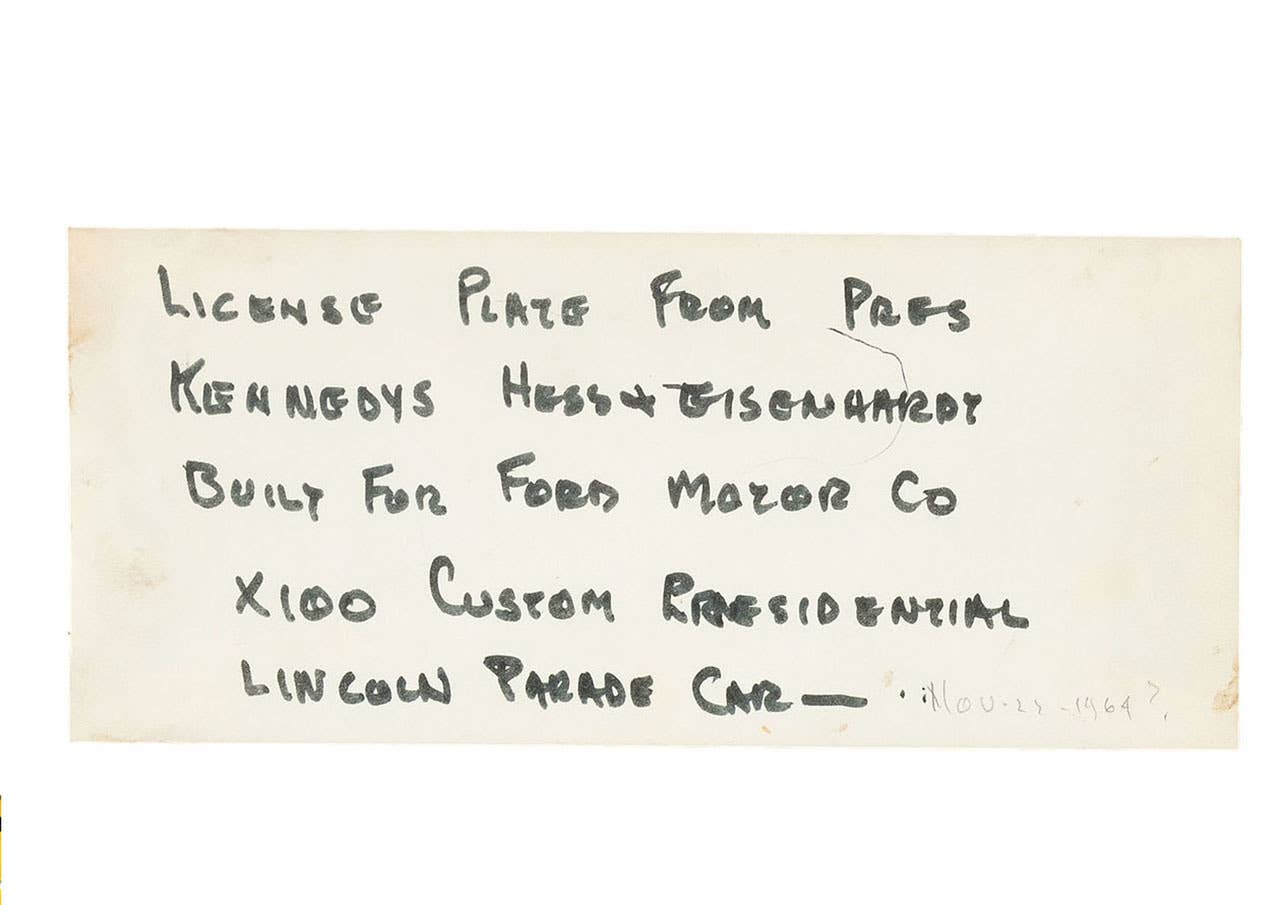 JFK limo license plate note