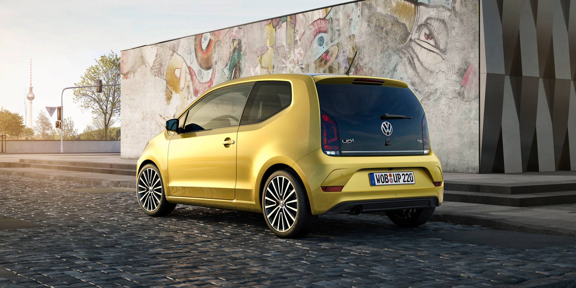 vw up tsi rear three quarters