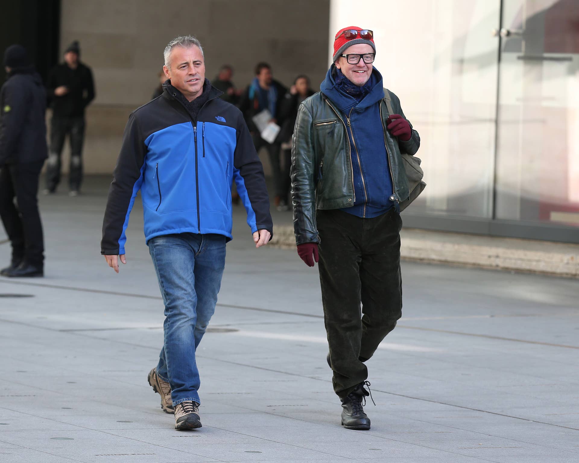 LONDON, ENGLAND - FEBRUARY 19: Chris Evans and Matt LeBlanc seen filming Top Gear outside BBC Broadcasting House on February 19, 2016 in London, England. (Photo by Neil Mockford/Alex Huckle/GC Images)