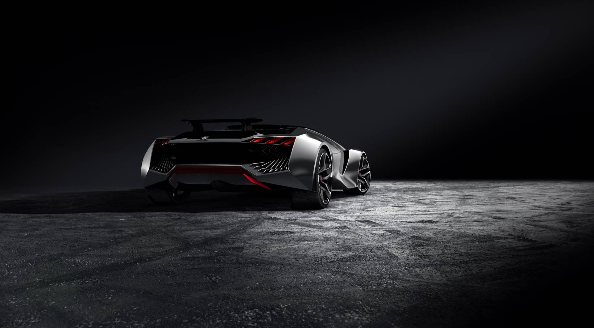 Peugeot Vision Gran Turismo studio black rear 3/4