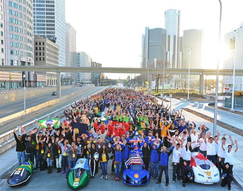 Shell Eco-marathon Americas 2016 invites high school and college teams to register for the ultimate mileage challenge now November 16, 2015. Over 1,000 students from Brazil, Canada, Guatemala, Mexico and the United States brought their super energy-efficient vehicles to compete on the streets of downtown Detroit at Shell Eco-marathon Americas this past April. (PRNewsFoto/Shell)