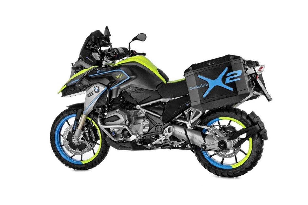 The two-wheel drive Wunderlich BMW R1200 GS LC, which uses a 10kW hub motor up front and a battery pack under the beak.