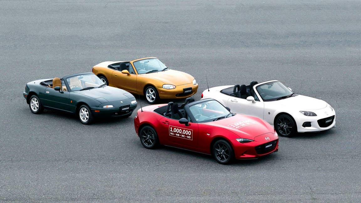 four generations of Mazda MX-5 Miata