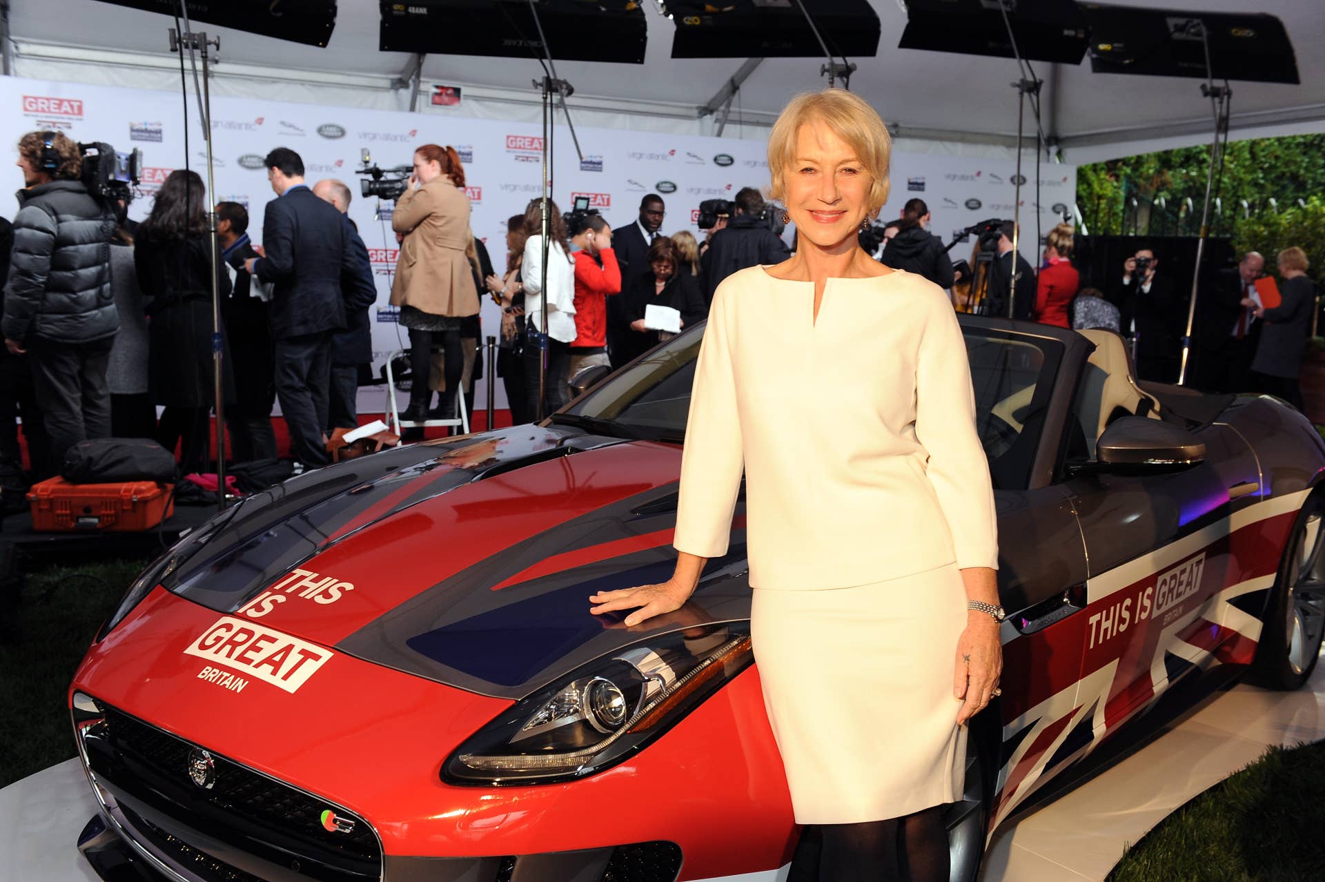 LOS ANGELES, CA - FEBRUARY 28: Dame Helen Mirren attends the GREAT British Film Reception Presented by Jaguar Land Rover and Virgin Atlantic at The British Residence in Los Angeles on February 28, 2014. (Photo by Angela Weiss/Getty Images for Jaguar Land Rover)