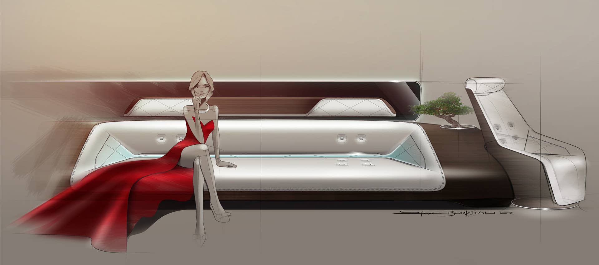 private jet cabin rendering by Mercedes-Benz Style