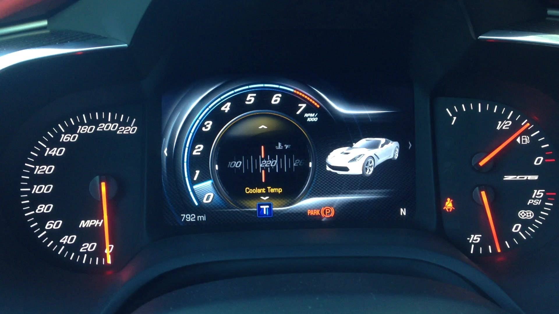 Greg Migliore shows off the different bits of information you can get from the driver's screen in the 2015 Chevrolet Corvette Z06.
