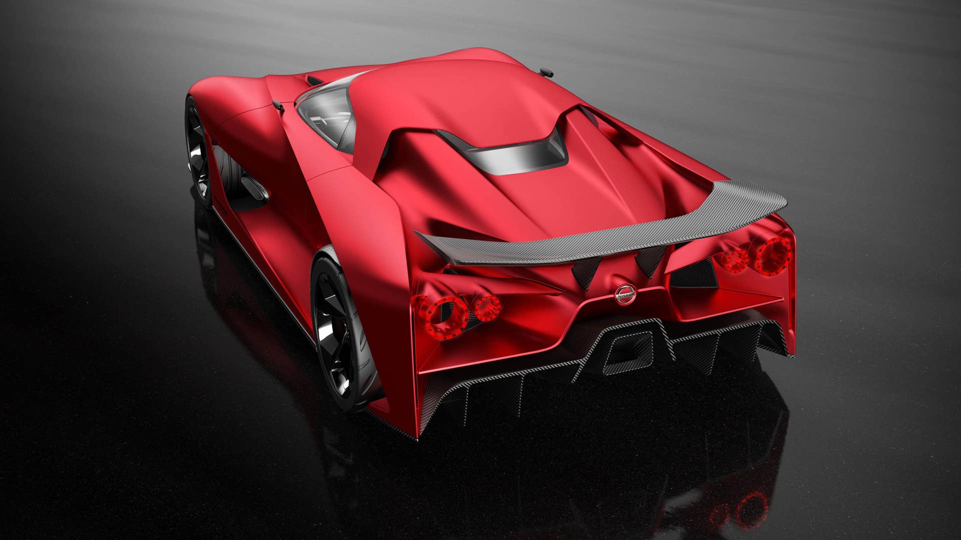 Nissan Concept 2020 Vision Gran Turismo above rear 3/4 red