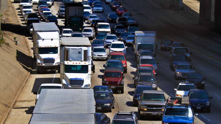 Traffic jam on southbound Harbor (110) Freeway that was closed near the Santa Monica (10) Freeway,