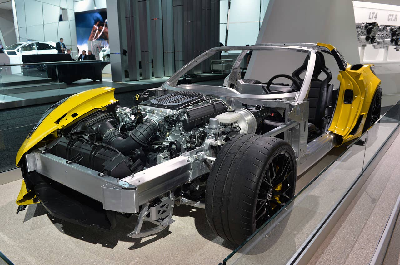 The Corvette Z06's aluminum frame will be produced in-house at Chevy's Bowling Green assembly plant. The chassis is lightweight, but incredibly robust — the automaker claims that it is "essentially unchanged" for use in the C7.R racecar.