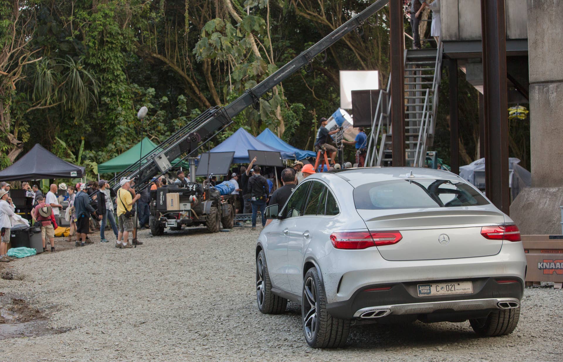 mercedes gle-class coupe shooting on set of jurassic world