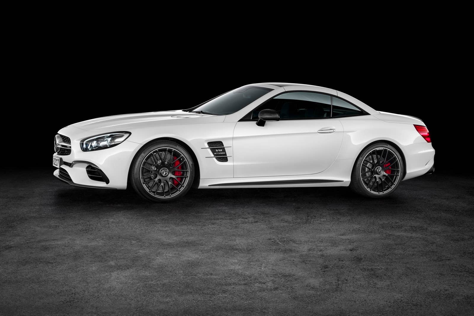 white 2017 mercedes sl side top up