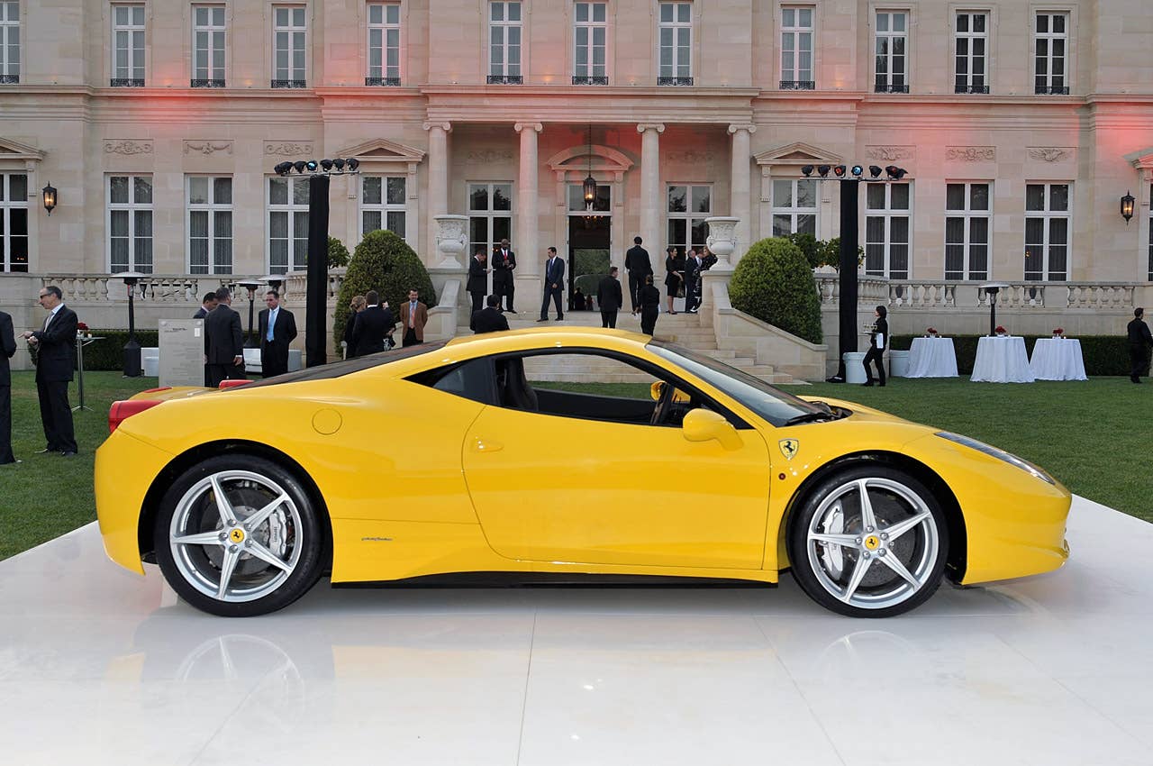 LOS ANGELES, CA - MARCH 18:  ***EXCLUSIVE***  The Ferrari 458 Italia is seen during the Ferrari 458 Italia auction event to benefit Haiti held at Fleur de Lys on March 18, 2010 in Los Angeles, California.  (Photo by Lester Cohen/WireImage)