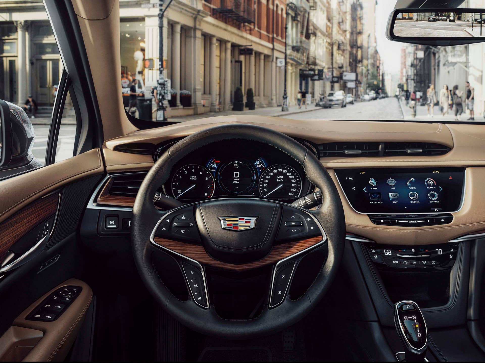 cadillac interior cabin leather wood steering wheel
