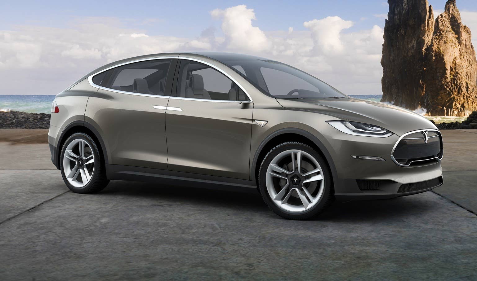 silver model x at the beach