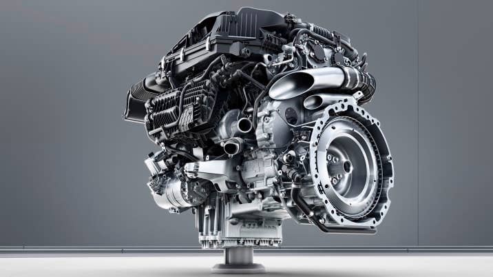 Mercedes-Benz Sechszylinder-Benzinmotor M256 ; Mercedes-Benz six-cylinder engine M256. Engine cross section;