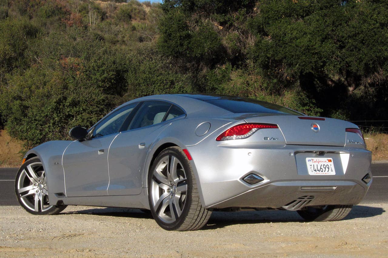 2012 Fisker Karma rear 3/4 view