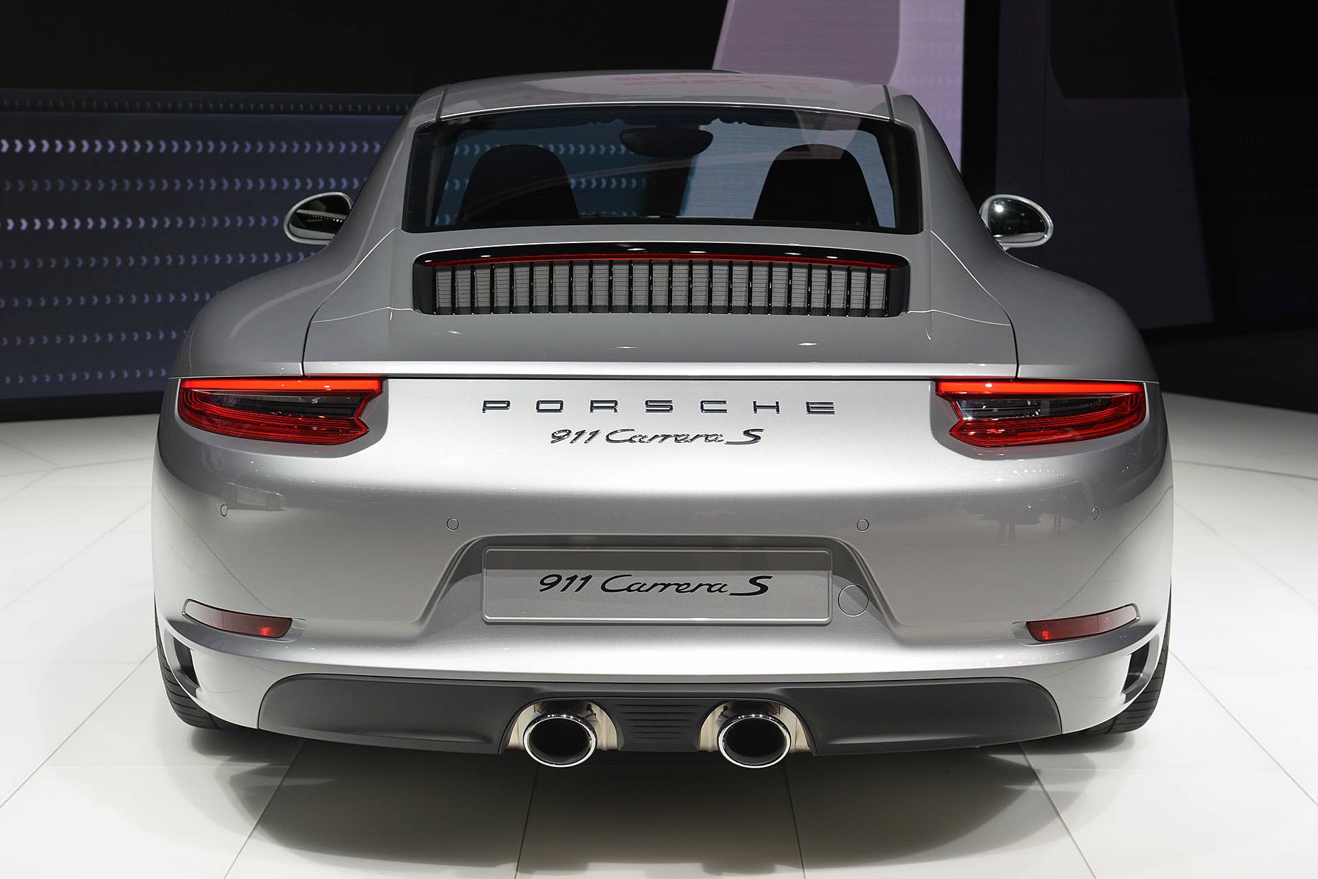 The 2016 Porsche 911 Carrera, now with a turbocharged engine in the standard car, unveiled at the Frankfurt Motor Show, rear.