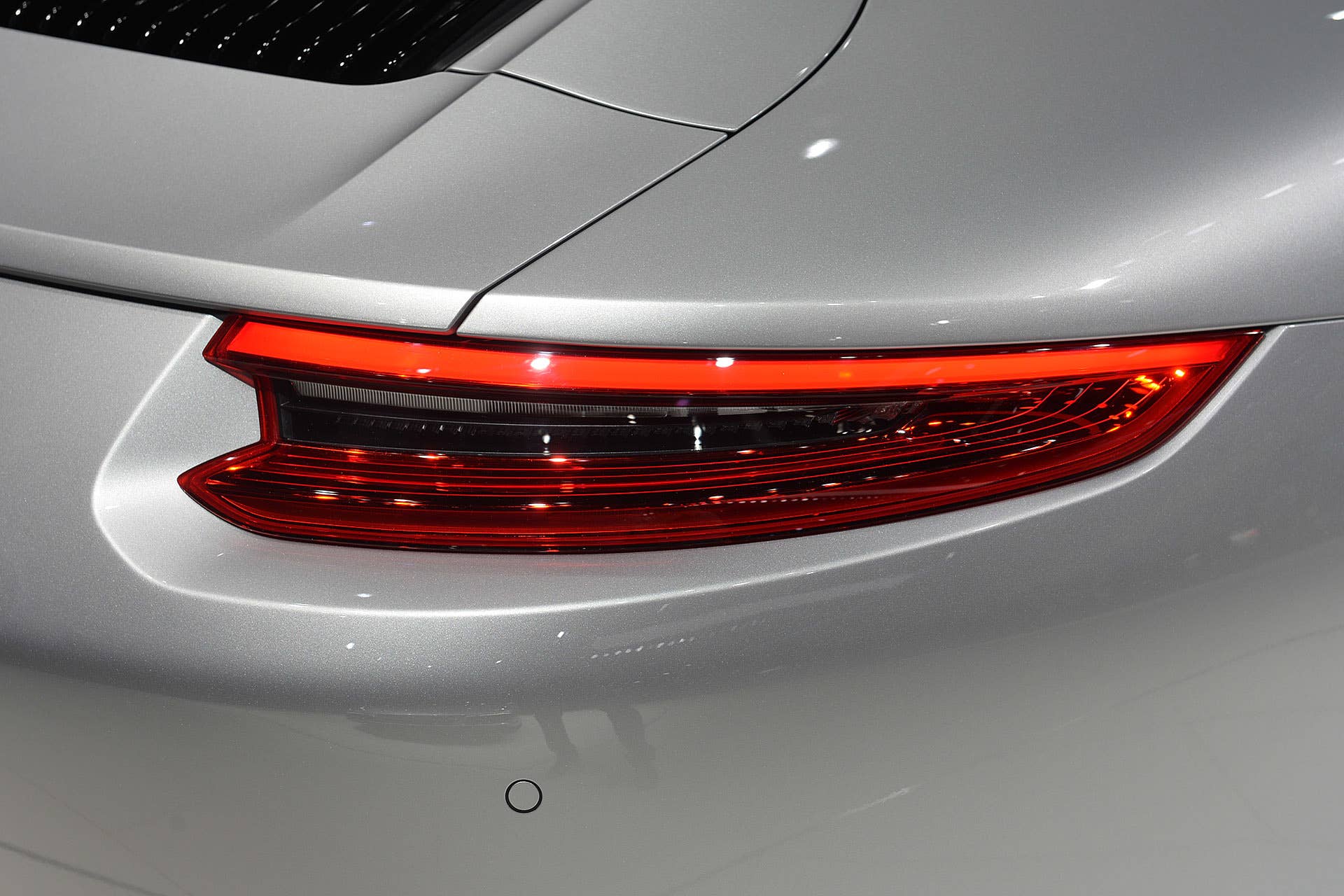 The 2016 Porsche 911 Carrera, now with a turbocharged engine in the standard car, unveiled at the Frankfurt Motor Show, taillight.