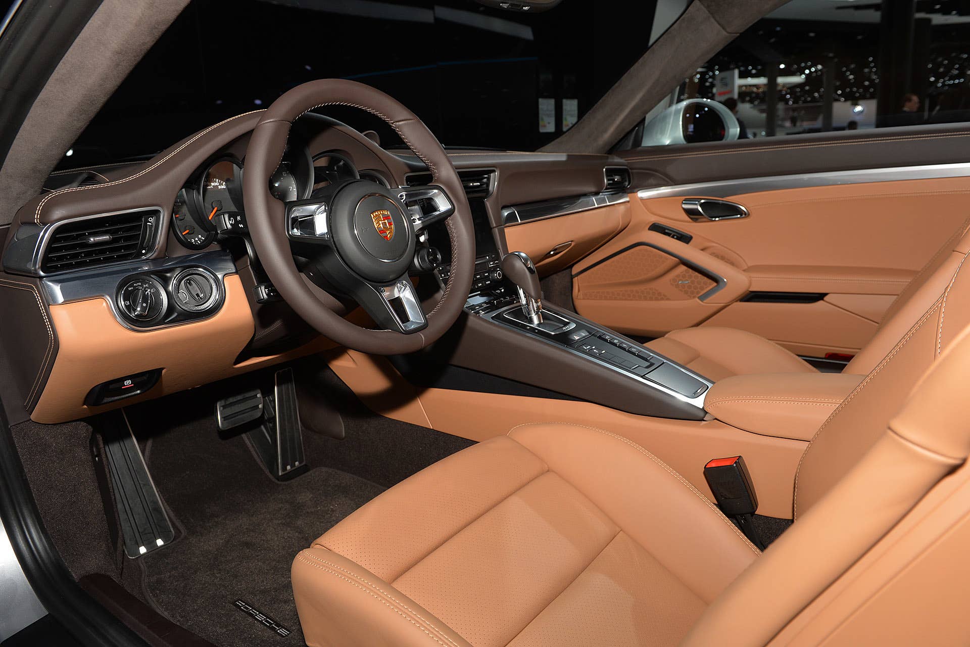 The 2016 Porsche 911 Carrera, now with a turbocharged engine in the standard car, unveiled at the Frankfurt Motor Show, interior.