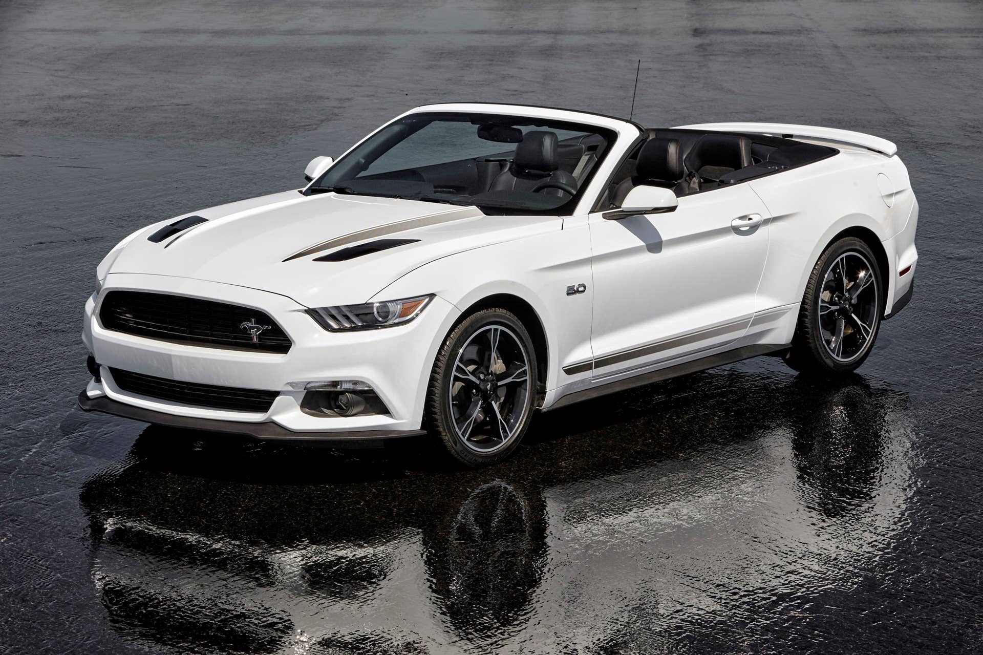 2016 Ford Mustang GT Premium California Special Package convertible parked front 3/4 reflection