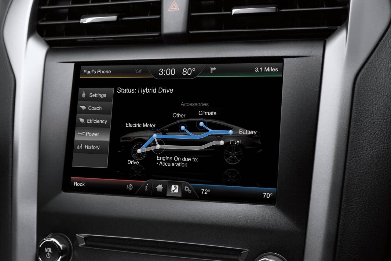 2016 Ford Fusion Energi PHEV infotainment screen.