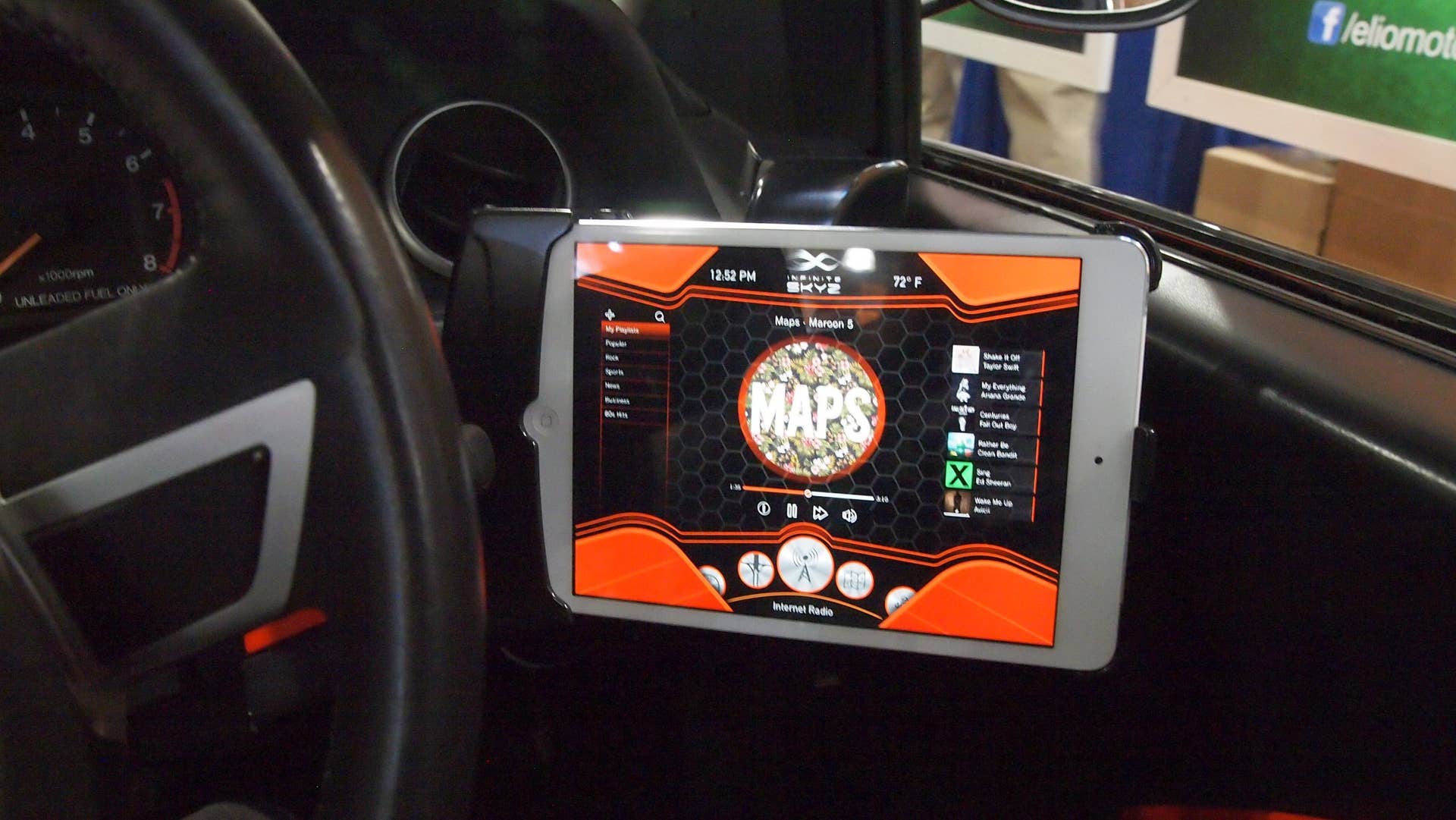 Elio Motors orange trike interior ipad