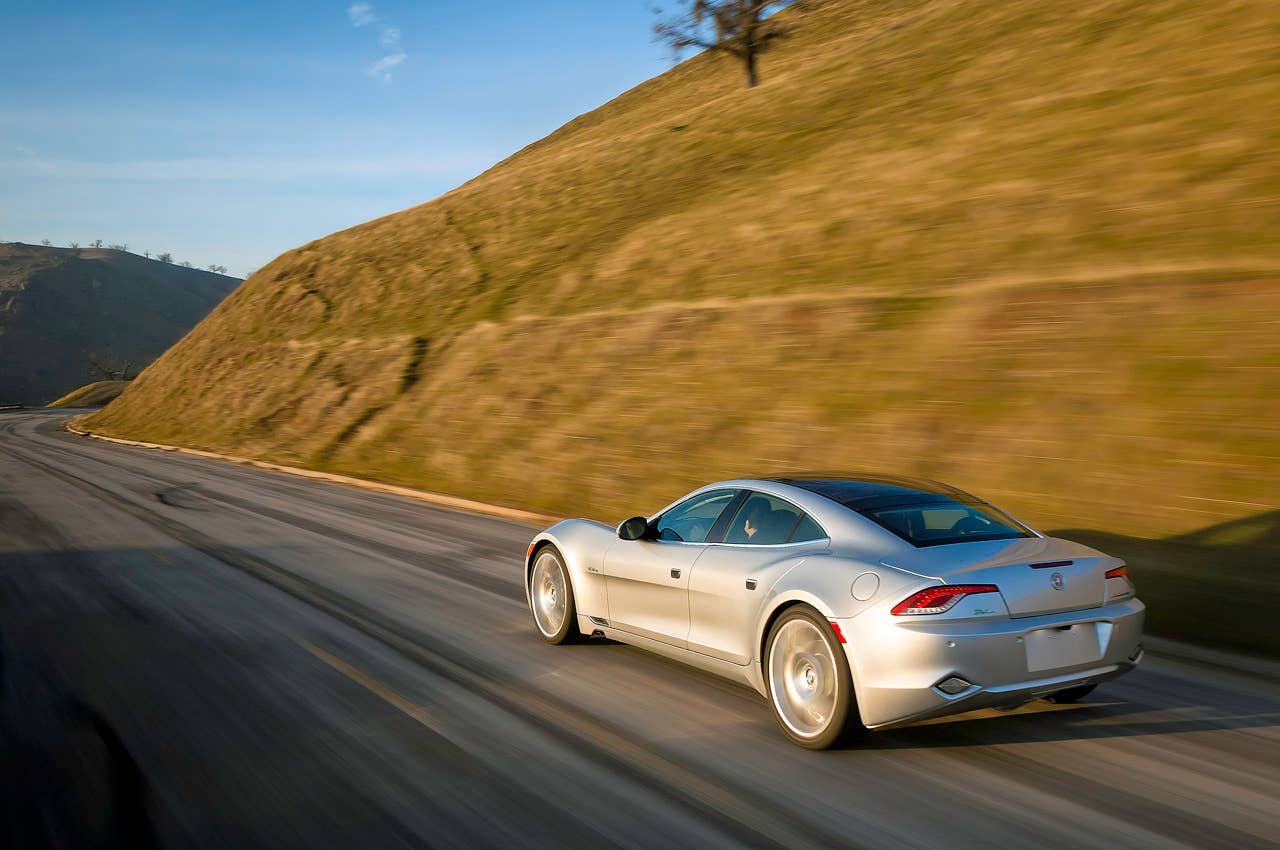 2012 Fisker Karma rear 3/4 driving view