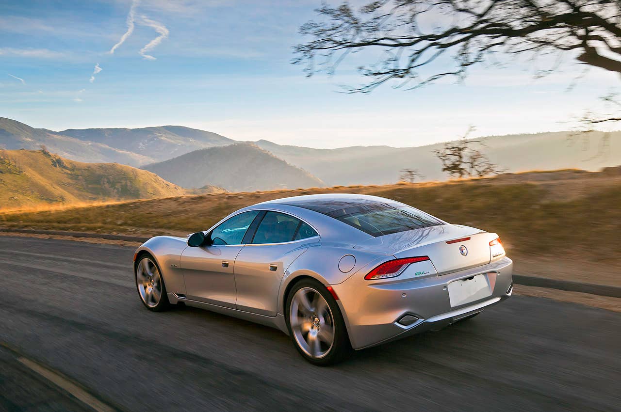2012 Fisker Karma rear 3/4 driving view