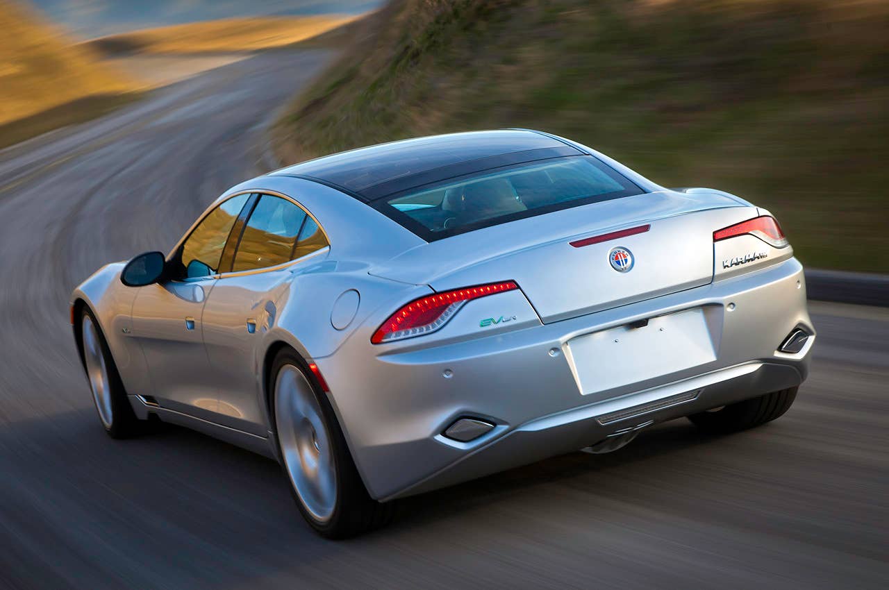 2012 Fisker Karma rear 3/4 driving view
