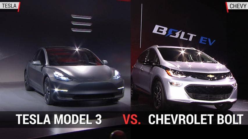 Tesla Model 3 versus Cevy Bolt | Autoblog Minute
