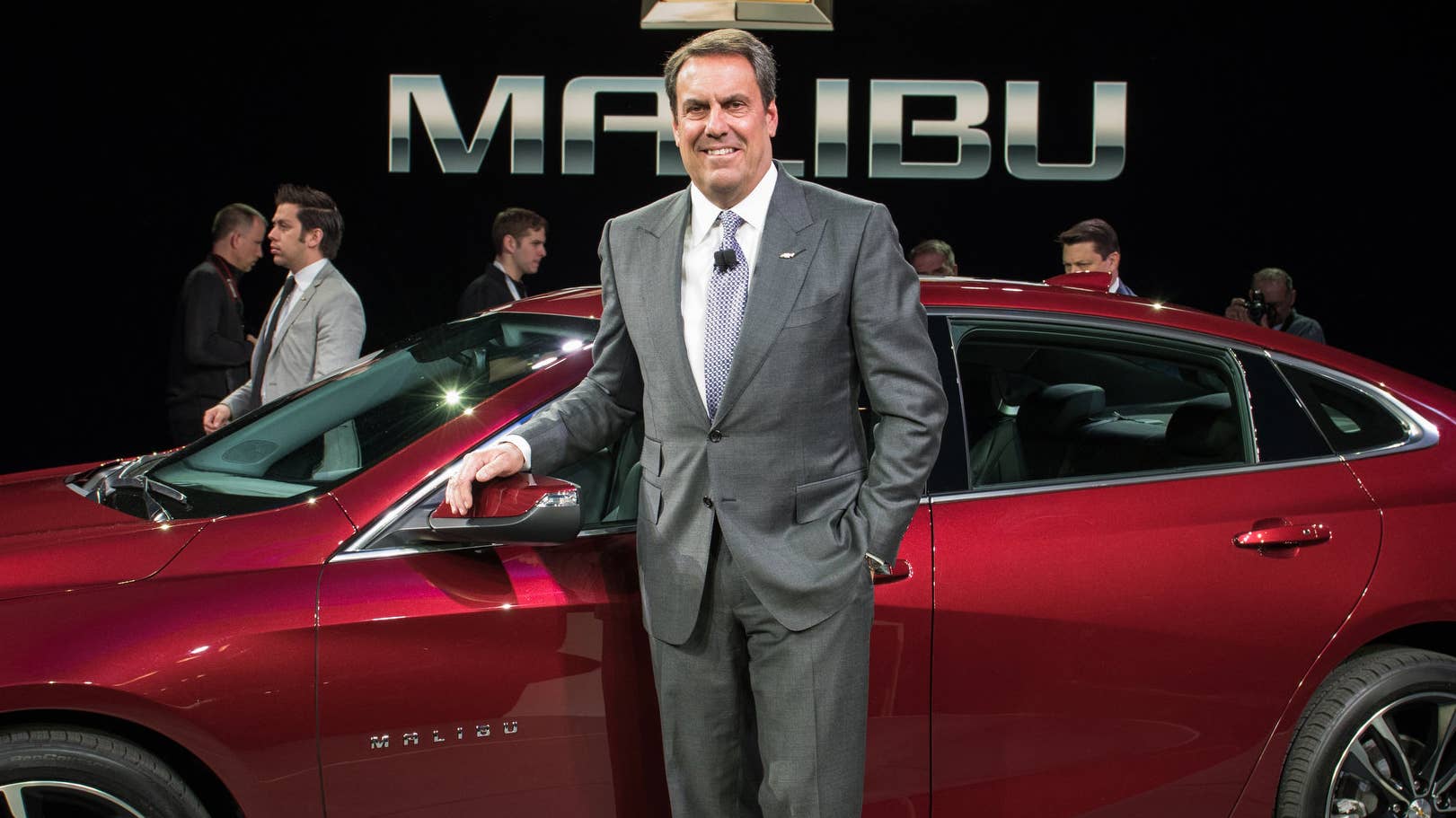 General Motors Executive Vice President Global Product Development Mark Reuss unveils the 2016 Chevrolet Malibu Hybrid Wednesday, April 1, 2015 at the New York International Auto Show in New York, New York. The Malibu hybrid powertrain leverages technology from the Chevrolet Volt, to offer a GM-estimated 48 mpg city, 45 mpg highway â and 47 mpg combined, unsurpassed in the segment. (Photo by Steve Fecht for Chevrolet)