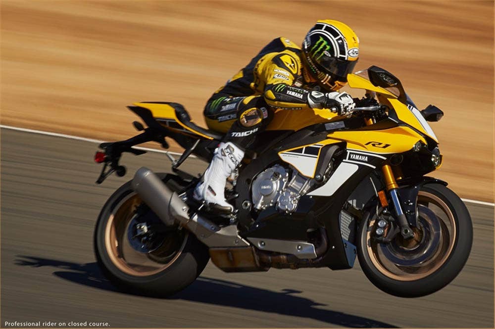 Yamaha YZF-R1 60th Anniversary Livery yellow black wheelie
