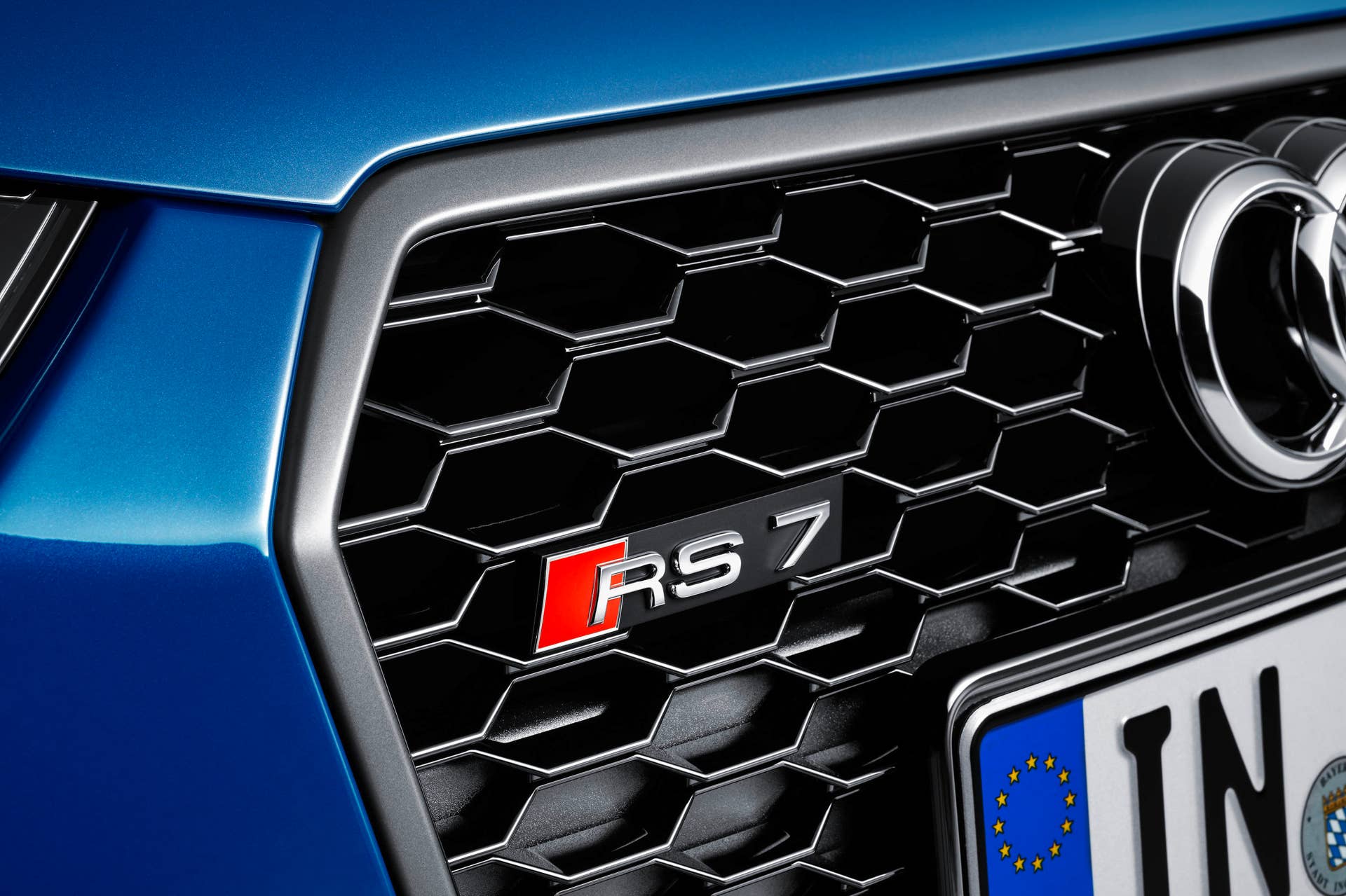 blue audi rs7 sportback performance badge