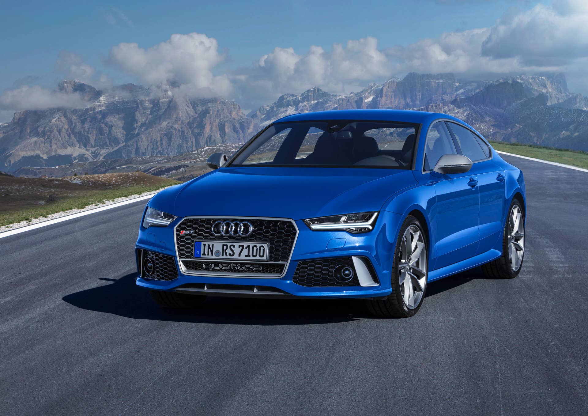 blue audi rs7 sportback performance front three quarters