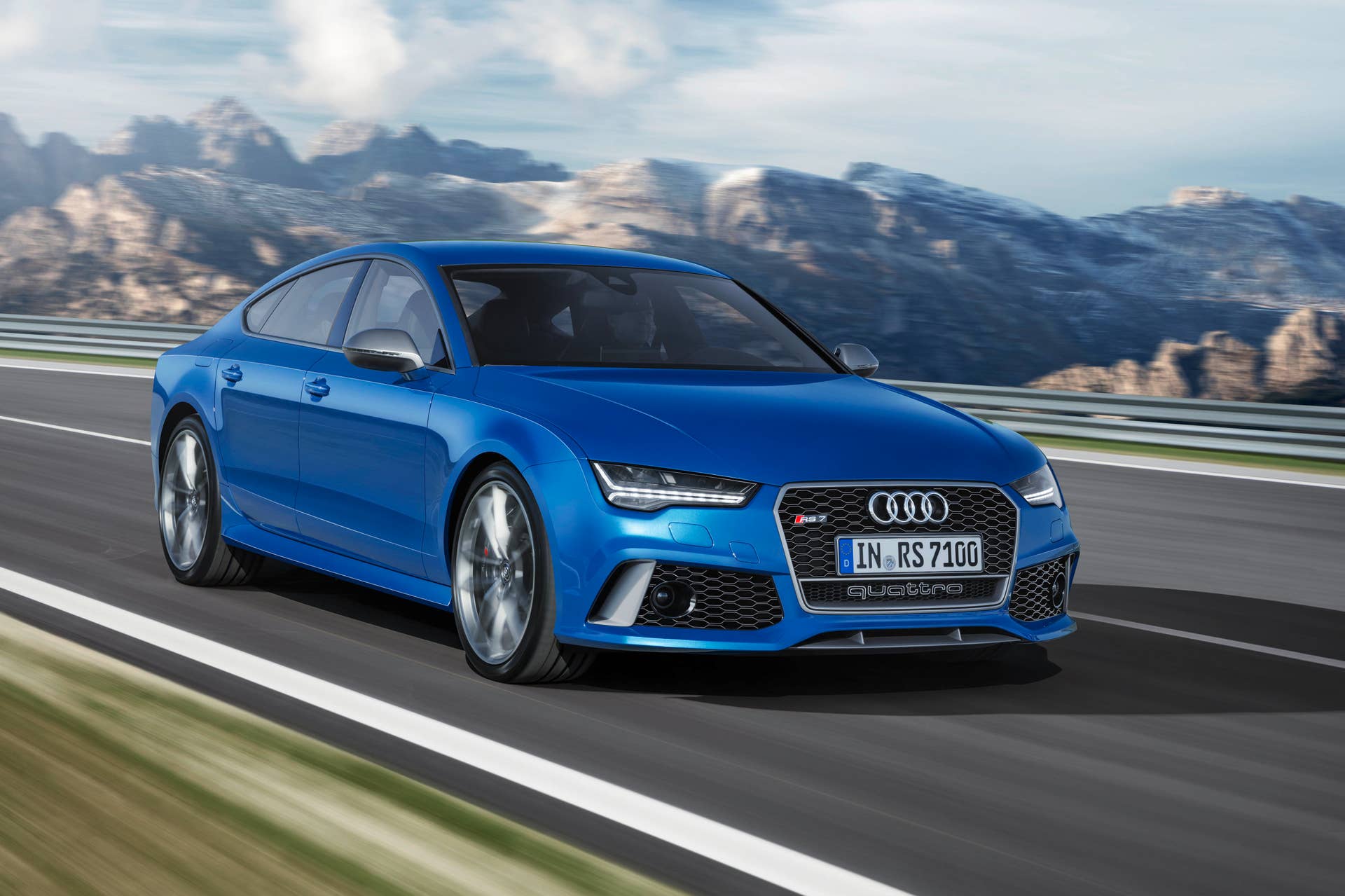blue audi rs7 sportback performance on the road