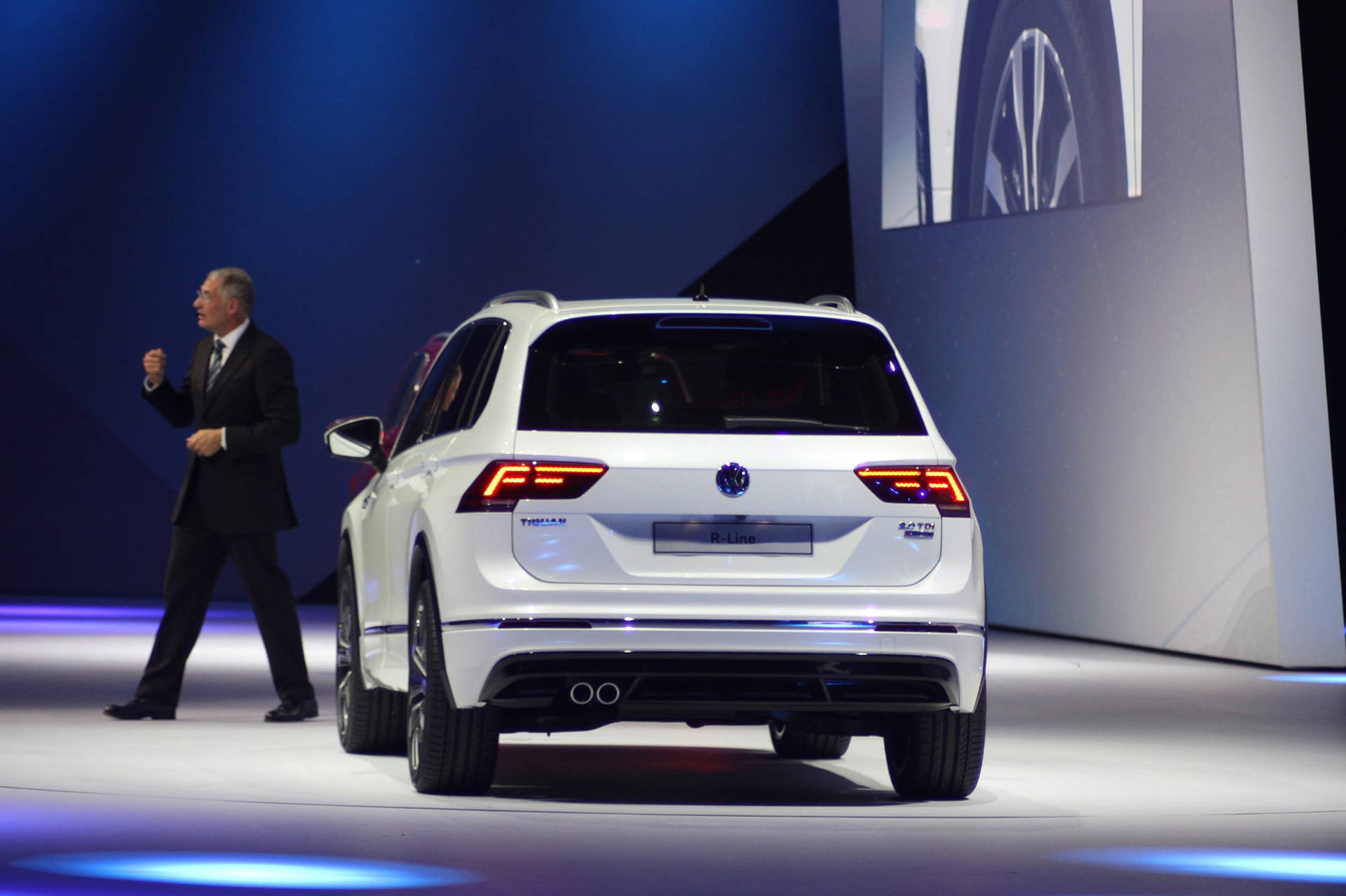 The 2016 Volkswagen Tiguan R-Line, unveiled at Volkswagen's Group Night ahead of the 2015 Frankfurt Motor Show, rear view.