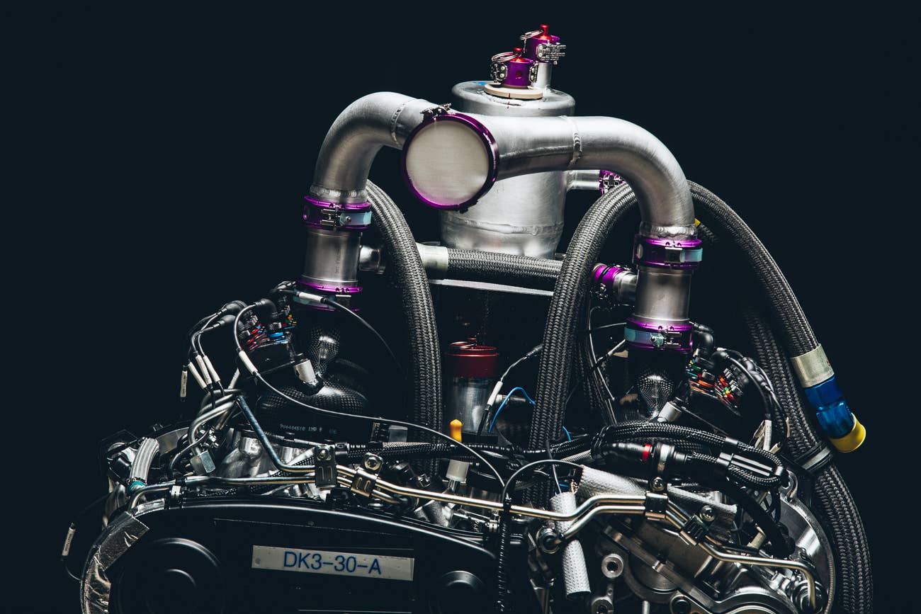 The Peugeot 2008 DKR for the 2016 Dakar Rally, engine detail.