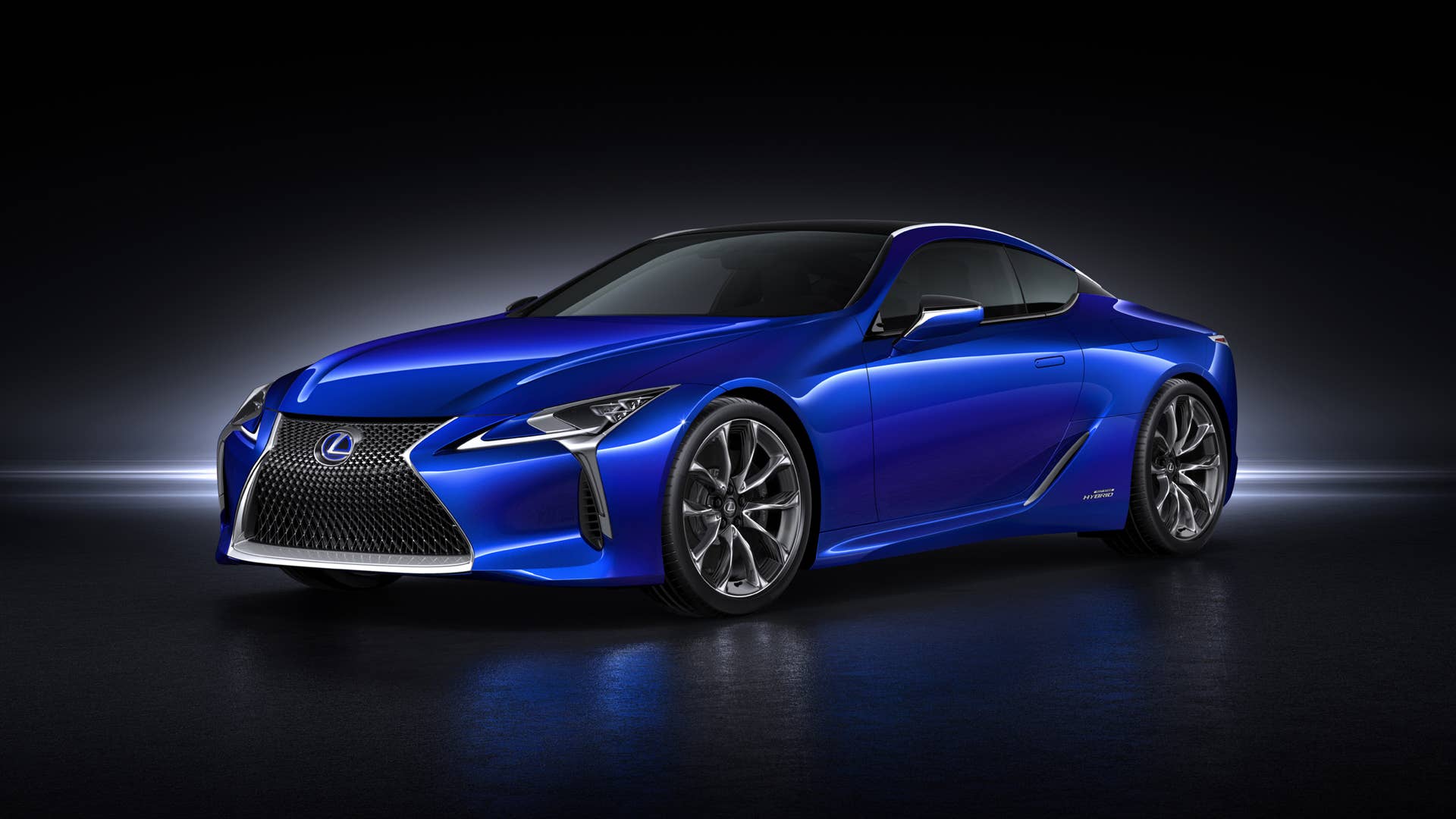 2018 Lexus LC 500h in blue front angled view