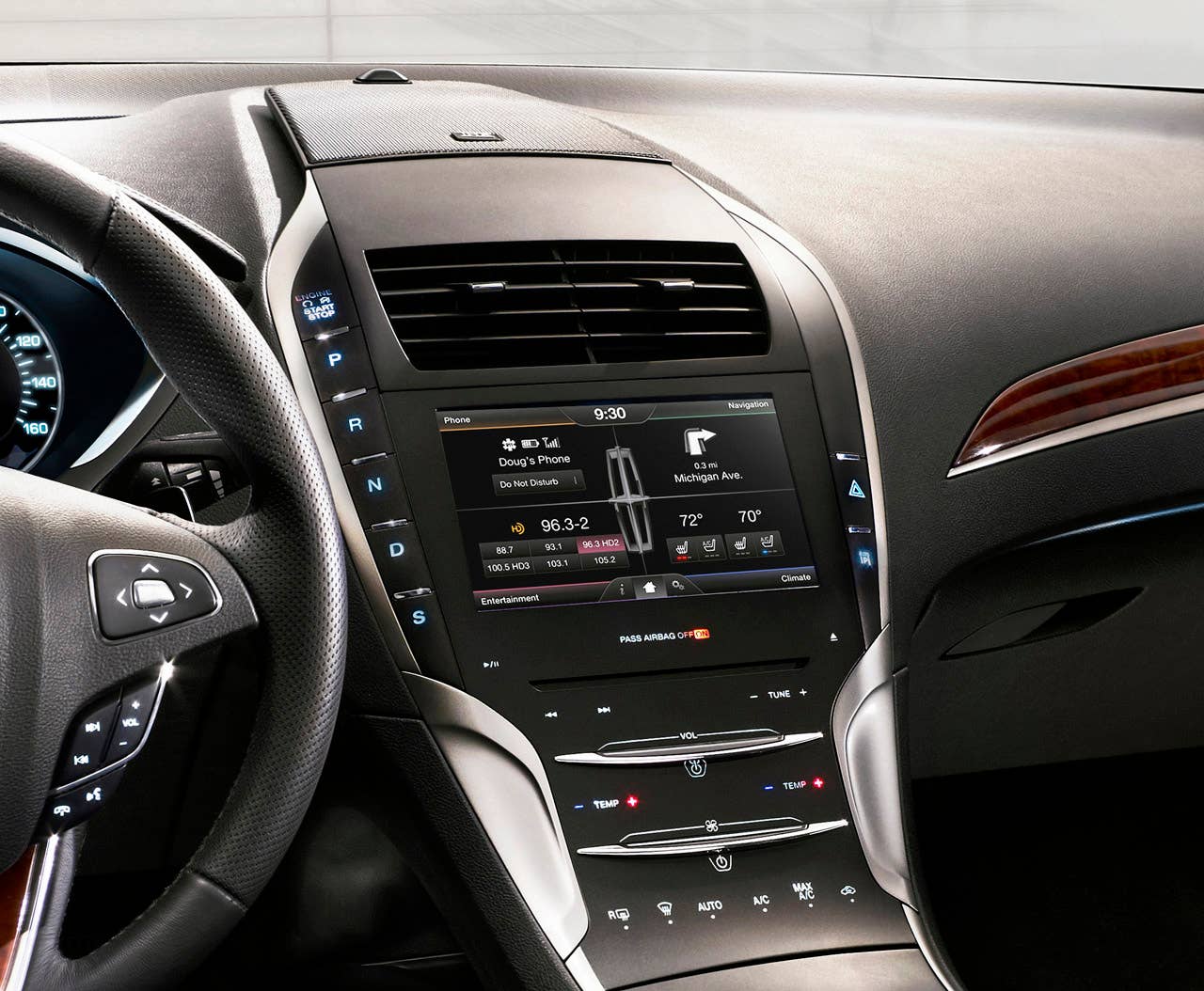 2013 Lincoln MKZ: Positioned ahead of the driver, the full-color 10.1-inch LCD instrument cluster operates with the latest version of SYNC with MyLincoln Touch(TM) in the 2013 Lincoln MKZ.