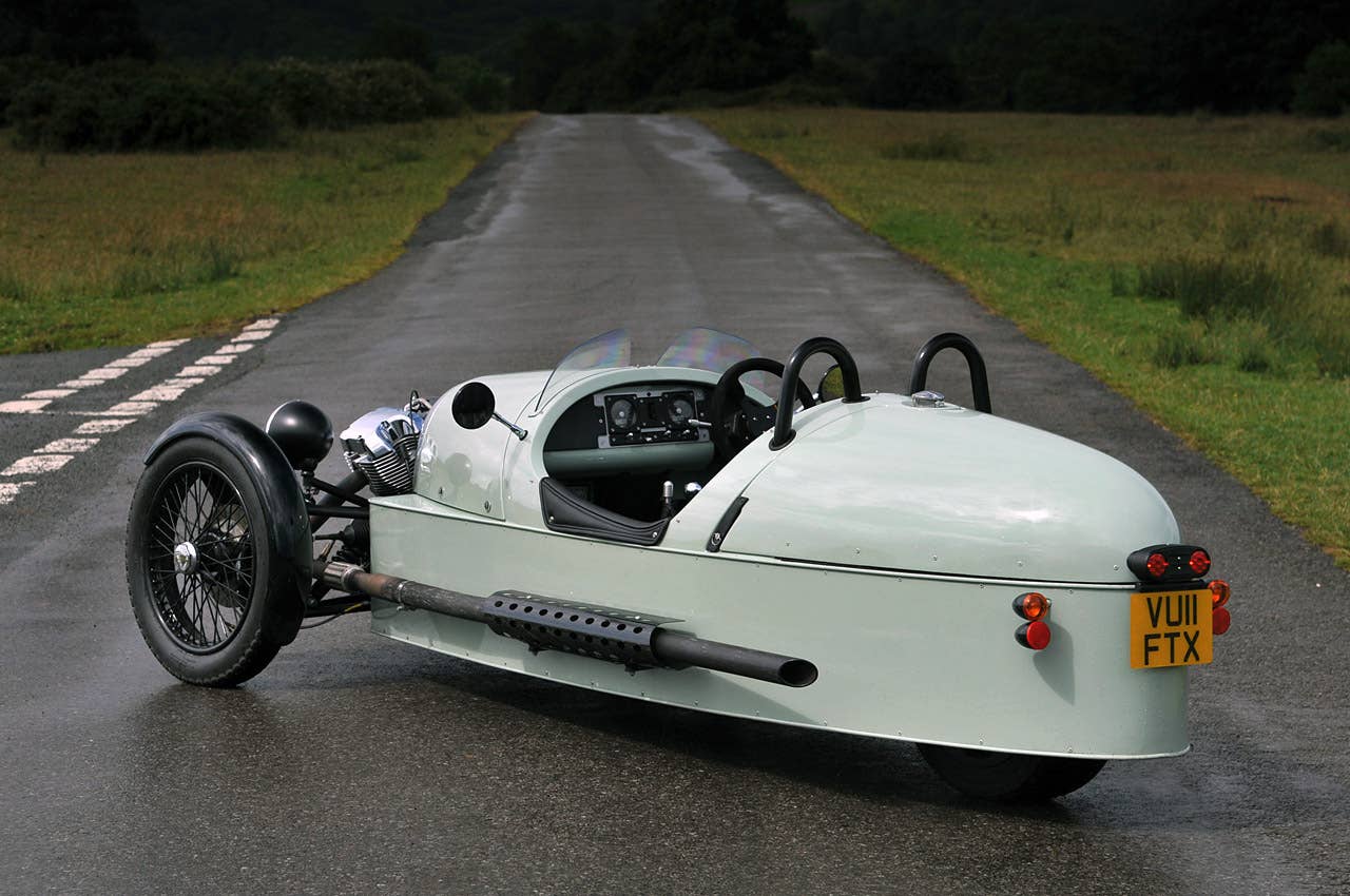 2012 Morgan 3 Wheeler rear 3/4 view