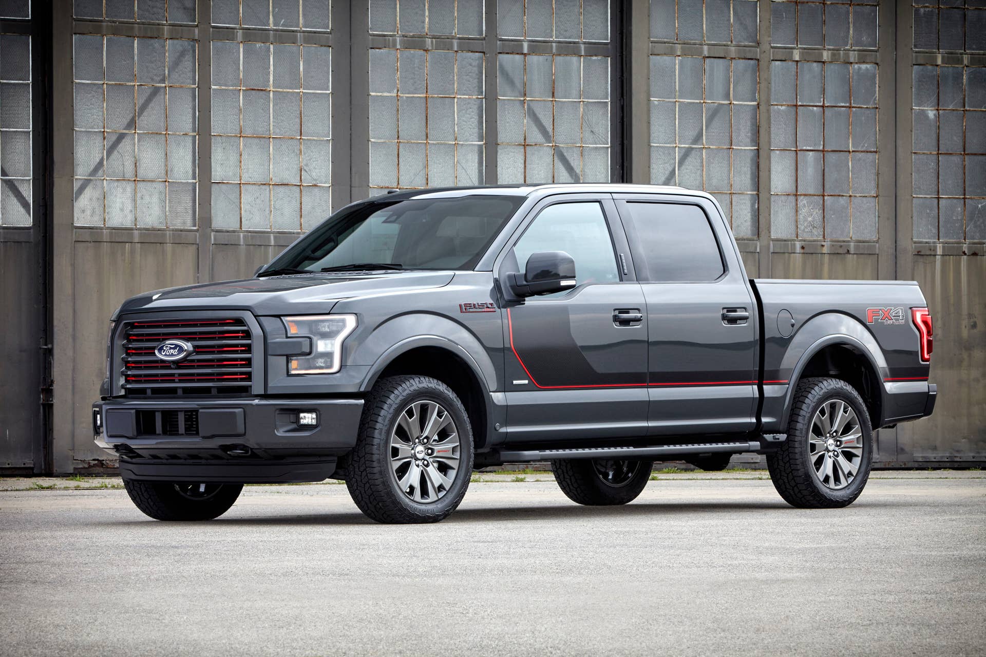 gray 2016 ford-150 lariat appearance package front three quarters