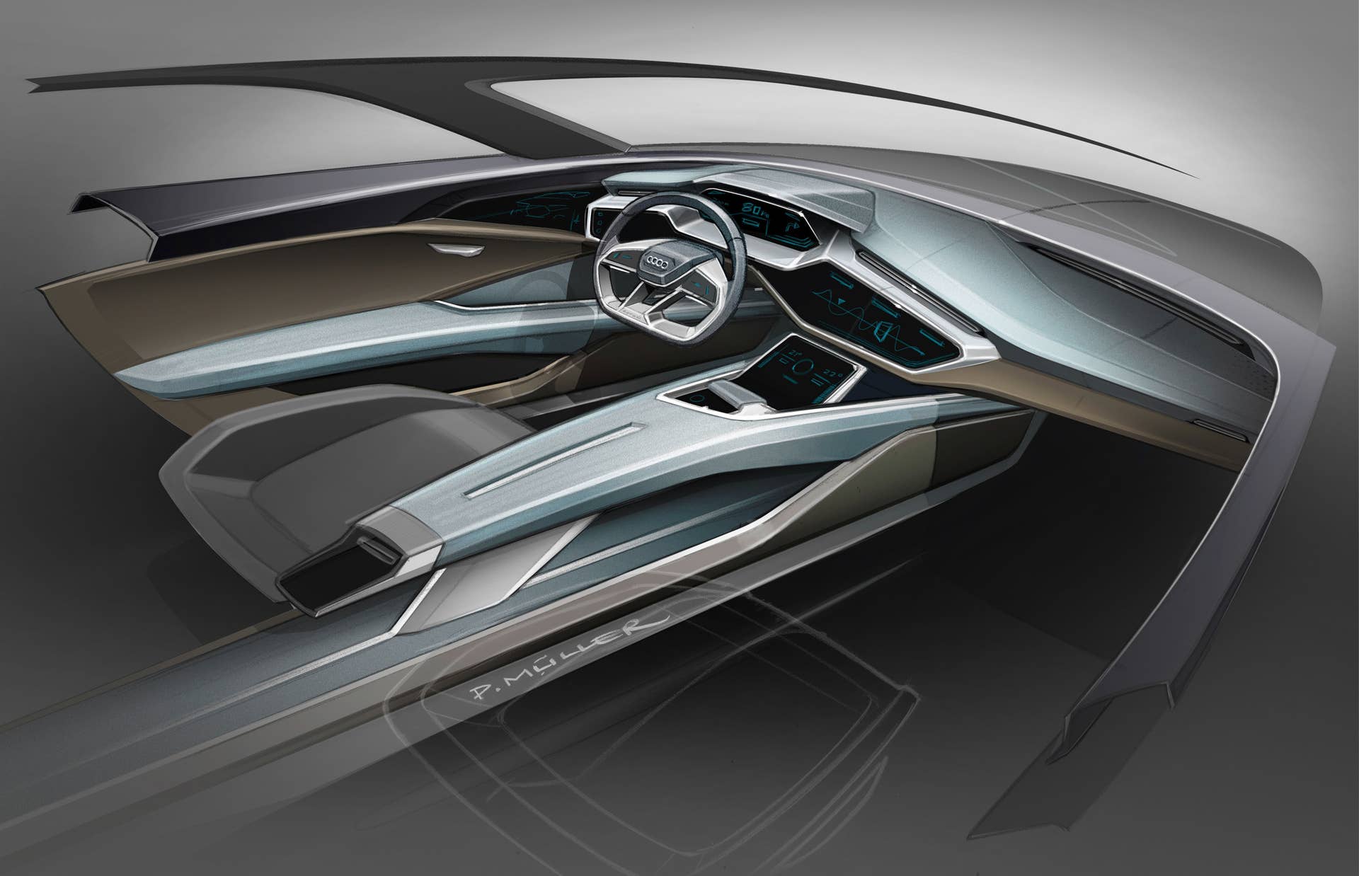 Audi e-tron quattro concept drawing interior