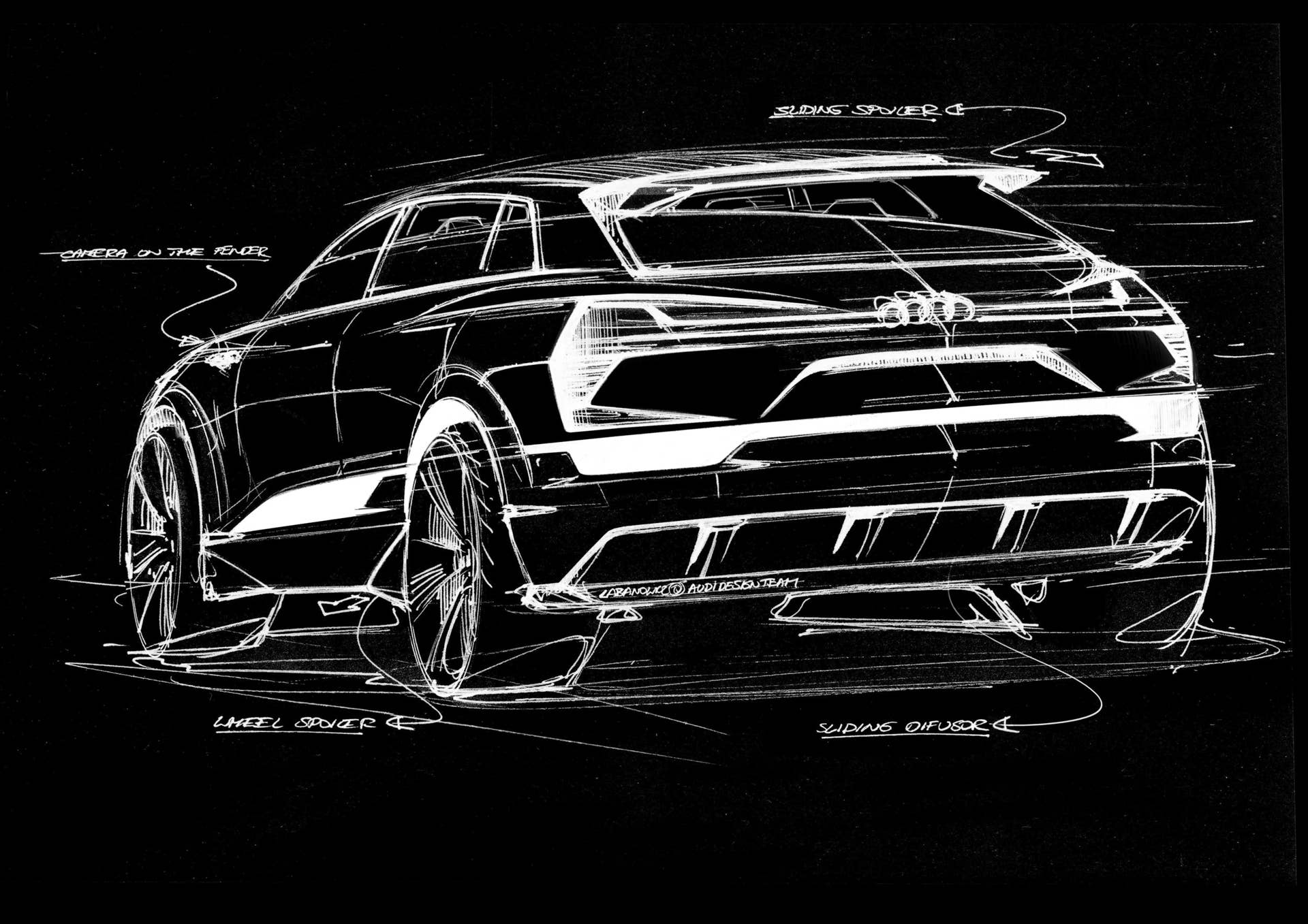 Audi e-tron quattro concept sketch rear 3/4