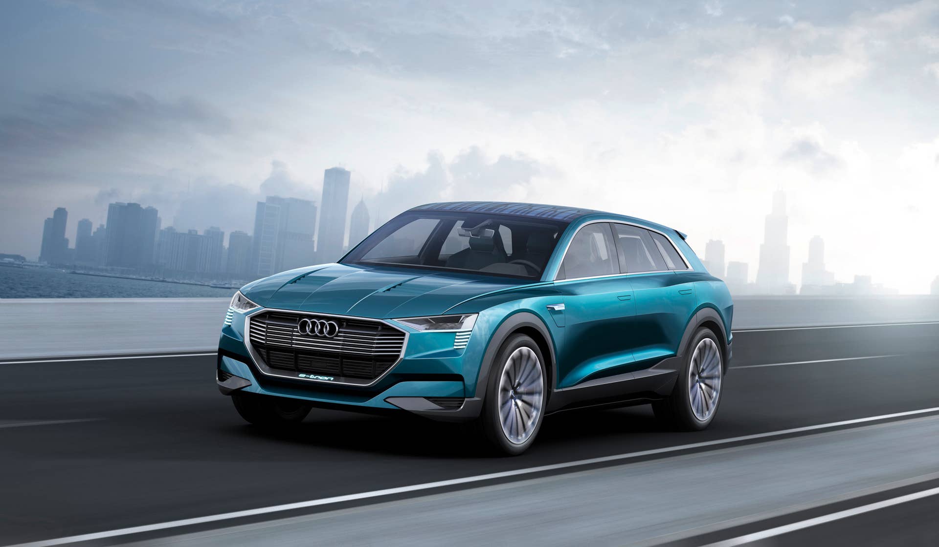 Audi e-tron quattro concept front 3/4 view driving