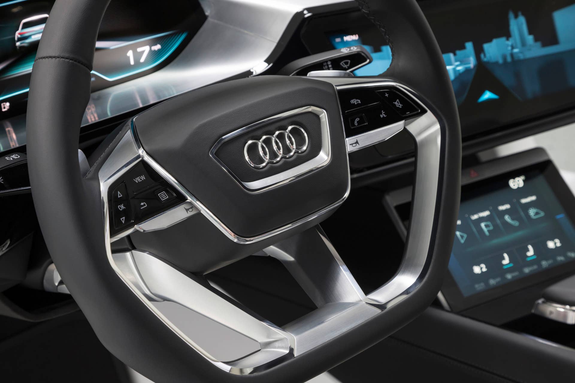 Audi Virtual Dashboard steering wheel close-up