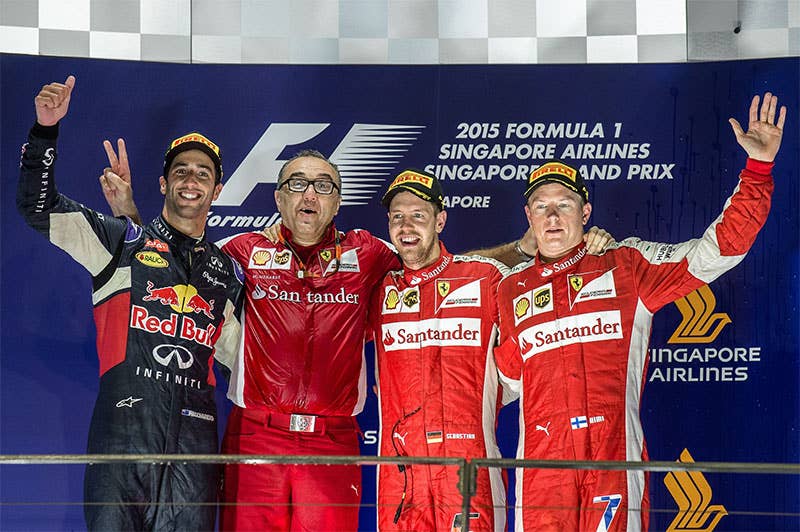 The podium at the 2015 Singapore Grand Prix.
